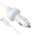 LAMTECH 2xUSB 2,4A CAR CHARGER WITH TYPE-C CABLE 1M WHITE