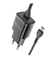 LAMTECH QUICK CHARGER USB3.0 18W WITH TYPE-C CABLE 1M BLACK