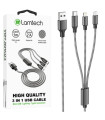 LAMTECH HIGH QUALITY 3 IN 1 USB CABLE WITH METALLIC SHELL BLACK 1M